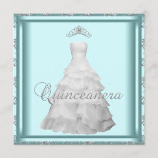 Convite Tiara de Vestido de Festa Azul Turquesa Branco Qui