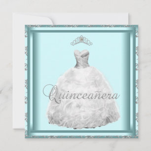 Convite Tiara de Vestido de Festa Azul Turquesa Branco Qui