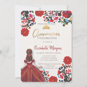Convite Tiara de vestido de festa mexicana Quinceañera