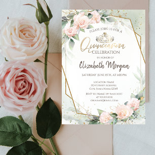 Convite Tiara,Diamantes,Rosas Aquarela Verde Quinceañera