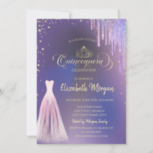Convite Tiara, Diamantes Vestido Goteja Violeta Quinceañer