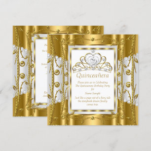 Convite Tiara Dourada Branca para Quinceanera da Regal Pri