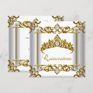 Convite Tiara Dourada Branca Quinceanera 15º Aniversário