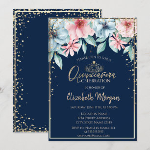 Convite Tiara Dourada,Diamantes,Quinceañera Floral
