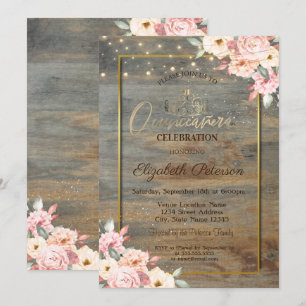 Convite Tiara Dourada, Moldura Dourada, Quinceañera Floral