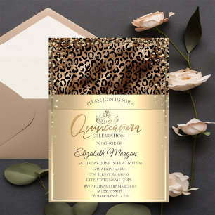 Convite Tiara Dourada, Quinceañera de Impressão de Leopard