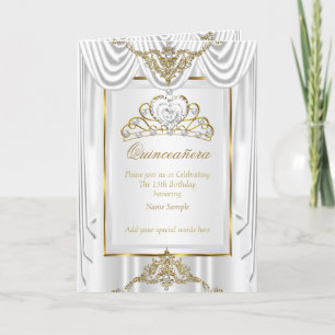 Convite Tiara Elite de Quinceanera de Seda Branca com Péro