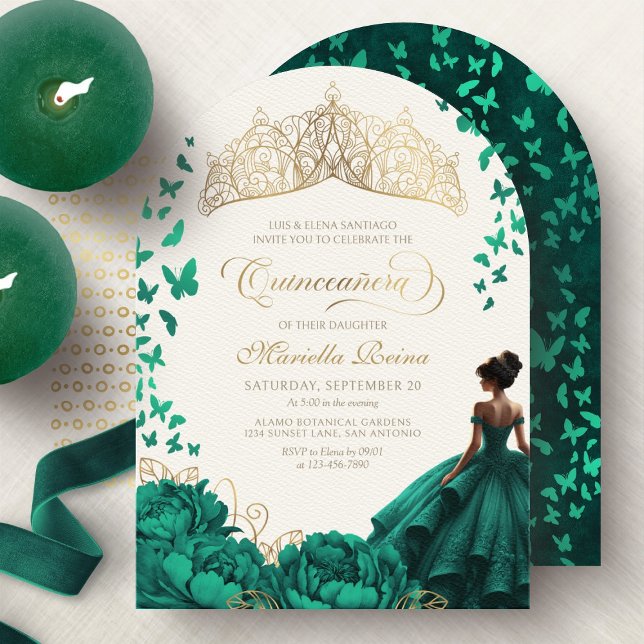 Convite Tiara Emerald Green Princess Quinceanera (Criador carregado)
