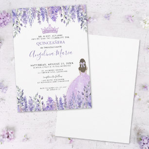 Convite Tiara Floral Quinceañera com Brilho Violeta Roxo