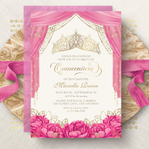Convite Tiara Floral Rosa Quinceanera Feminina