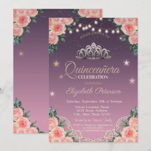 Convite Tiara,Luzes de Corda,Renda,Rosas Quinceañera