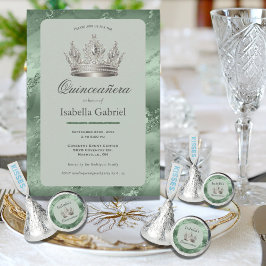 Convite Tiara Metálica Verde Salvia Elegante Quinceañera