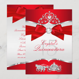 Convite Tiara Pérola Arco Prata Vermelho Regal Quinceanera