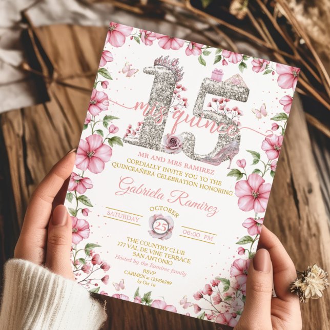 Convite Tiara Prata e Dourada Mis Quince Quinceañera (Criador carregado)