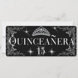 Convite Tiara Prateada Preta Quinceanera Real