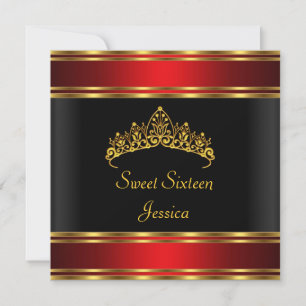 Convite Tiara Preto Vermelho Dourado Prateado Aniversário 