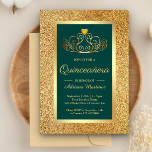 Convite Tiara Princesa Brilho Dourado Quinceanera Azul Tur