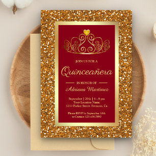 Convite Tiara Princesa Brilho Ouro Falso Quinceanera Verme