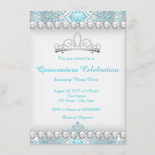 Convite Tiara Princesa Diamante Azul Turquesa Quinceanera