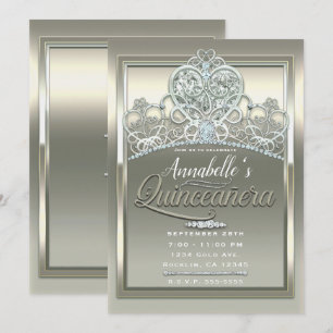 Convite Tiara Princesa Marfim Platina Quinceañera