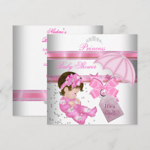 Convite Tiara Princesa Rosa Branca para Chá de Bebê Menina