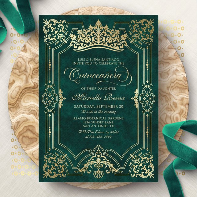 Convite Tiara Princess Green Fairytale Photo Quinceanera (Criador carregado)