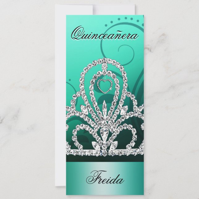 Convite Tiara Quinceanera (aqua) (Frente)