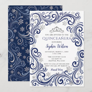 Convite Tiara Quinceañera Flocos de Neve Azul-Marinho Prat