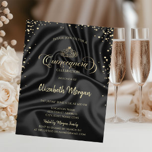 Convite Tiara Real Dourada, Diamantes Quinceañera em Seda