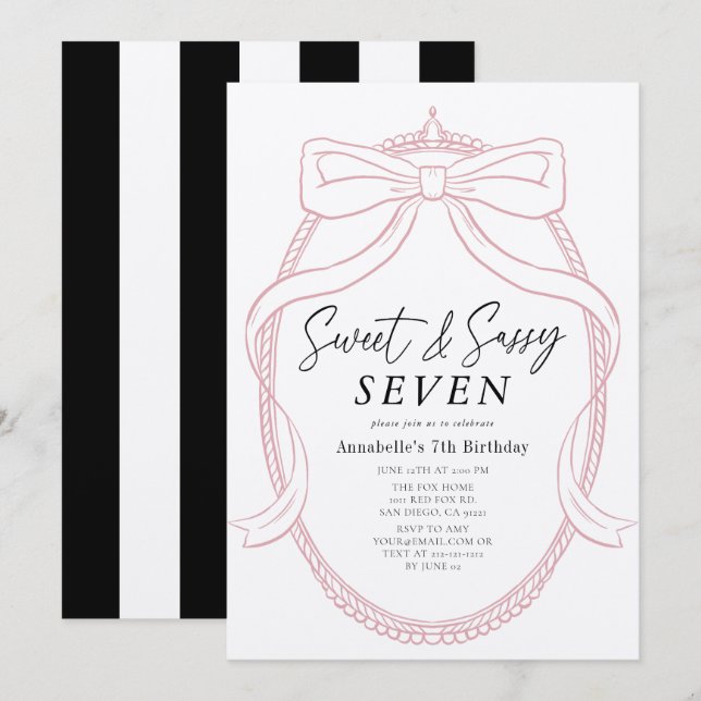 Convite Tiara rosa doce e sassy e Arco (Frente/Verso)