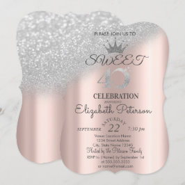 Convite Tiara, Rosa Dourado Sweet 40º Brilho Bokeh Ombre 