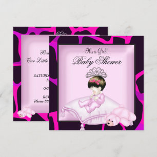 Convite Tiara Rosa e Preto para Baby Shower Menina
