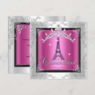 Convite Tiara Rosa Prata Quinceanera Torre Eiffel