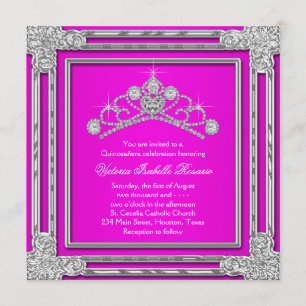 Convite Tiara Rosa Quente Sweet 15 Quinceanera
