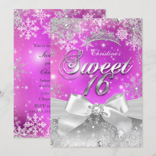 Convite Tiara Sweet 16 Rosa Choque Inverno Mágico