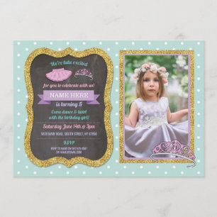 Convite Tiara Tutu - Balé Rosa Mint Glitter Foto de Anive