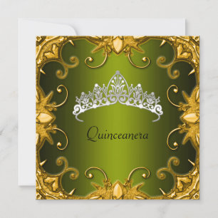 Convite Tiara Verde Dourada Branca para Festa de Aniversár
