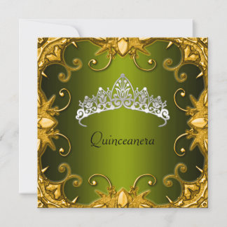 Convite Tiara Verde Dourada Branca para Festa de Aniversár