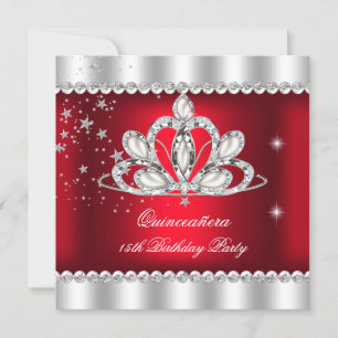 Convite Tiara Vermelha Escura Prata para Festa de QUINCEAN