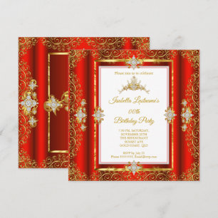 Convite Tiara Vermelho Damasco Dourado Branco Festa de Ani