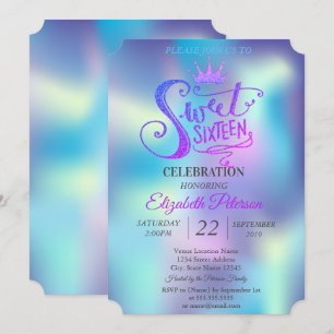 Convite Tiaras Brilhantes Holográficas Festa Sweet 16