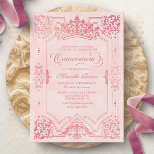 Convite Tiaras Coroa Rosa Elegante Quinceanera