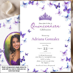 Convite Tiaras de Borboletas Roxas Foto 15 XV Quinceanera