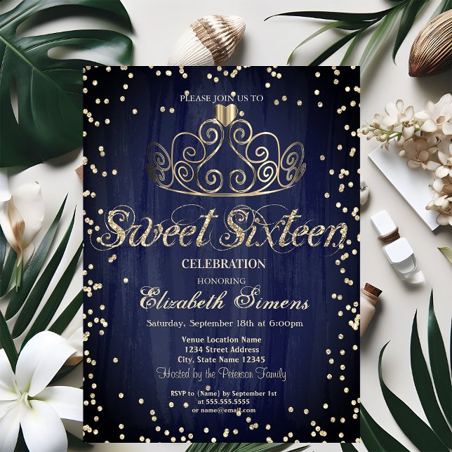 Convite Tiaras de Diamantes Princesa Azul Marinho Doce 16  (Criador carregado)