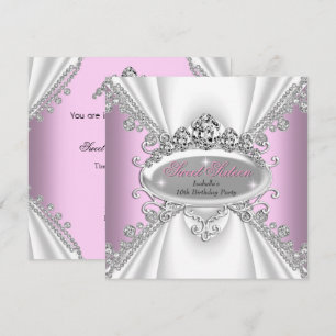 Convite Tiaras de Diamantes Rosa Princesa Aniversário de 1