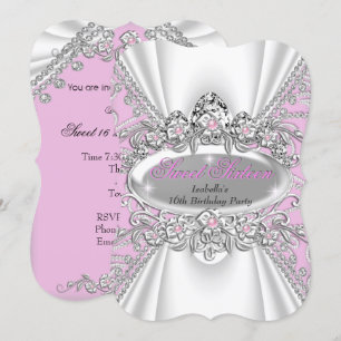 Convite Tiaras de Diamantes Rosa Princesa de Aniversário d