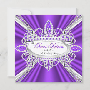 Convite Tiaras de Diamantes Roxas Princesa de Aniversário 