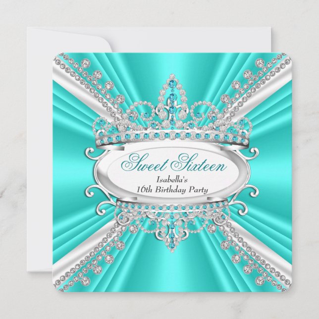 Convite Tiaras de Diamantes Turquesa Princesa de Aniversár (Frente)