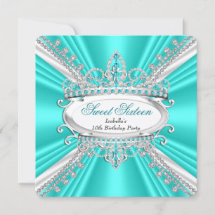 Convite Tiaras de Diamantes Turquesa Princesa de Aniversár