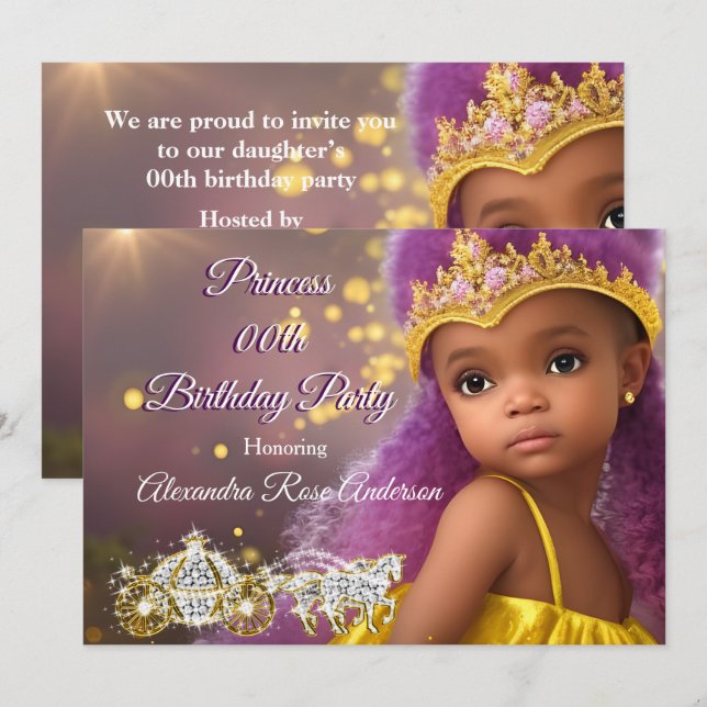 Convite Tiaras de festa de aniversário de meninas princesa (Frente/Verso)